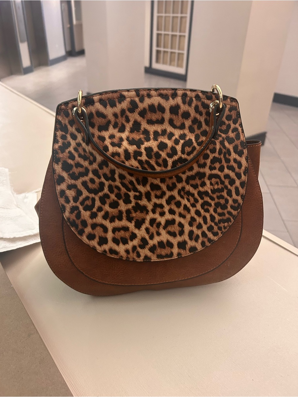 Bag Leopard-Print Flap Satchel in Brown Jenn and Company - Picture 5 of 8